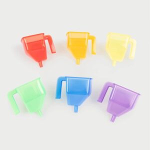 Gekleurde trechters voor in de zandbak (rood, oranje, geel, groen, blauw en paars)