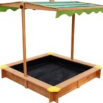 Houten zandbak met bruin/groen dak