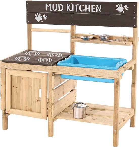 Modderkeuken hout met blauw